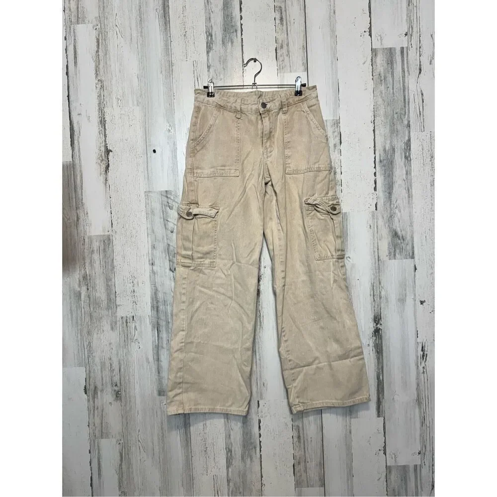 Miami Vice Cargo Pants Size small Beige Wide Leg Loose Fit Tan